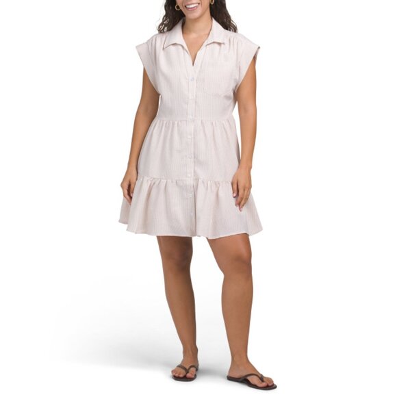 ELAN Tan Seersucker Mini Day Dress - Picture 1 of 2